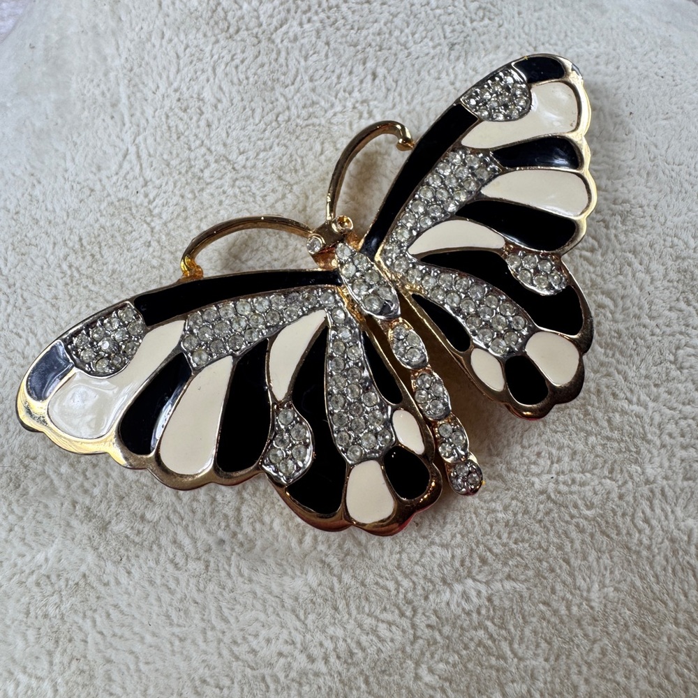 Kenneth Jay Lane Black and Cream Butterfly Brooch